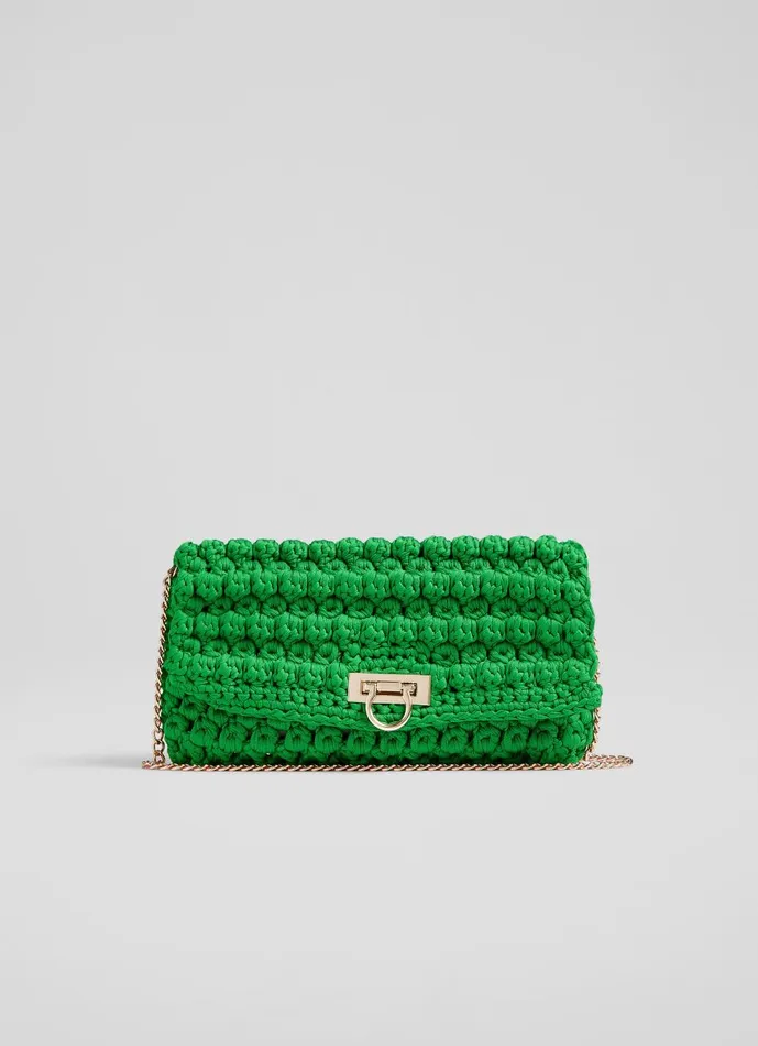 Women Clutch Bags LKBennett Essie Green Woven Fabric Clutch
