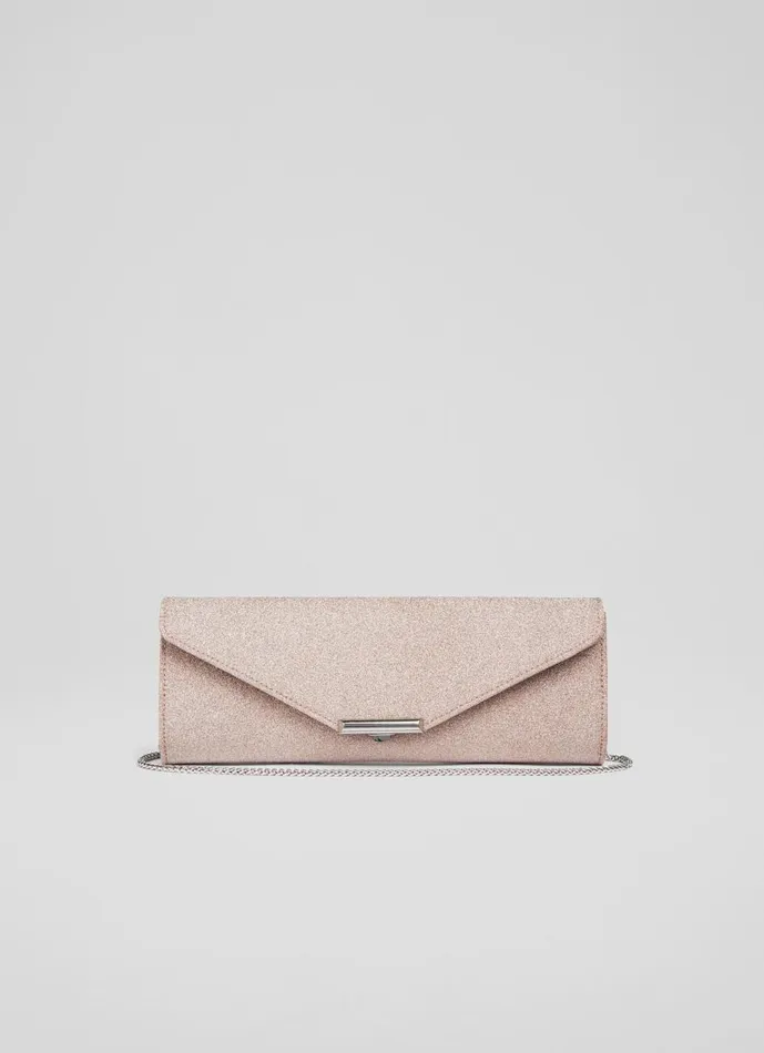 Women Clutch Bags LKBennett Lucille Rose Fine Glitter Clutch Bag