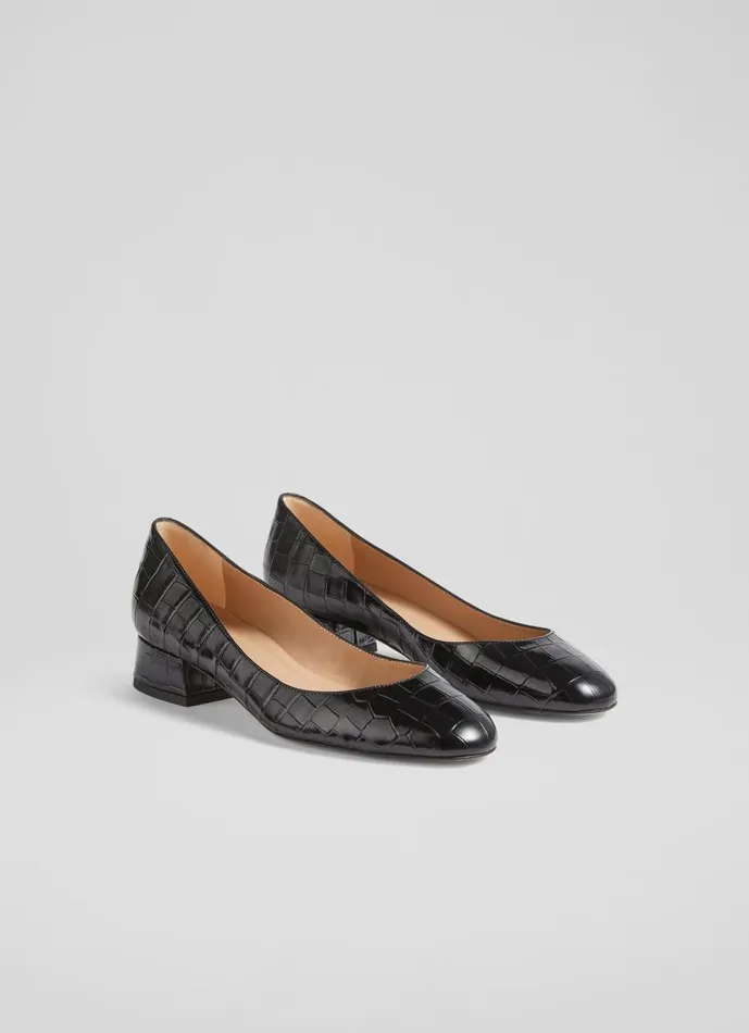 Women Court Shoes LKBennett Blaine Black Croc Effect Pumps Black Women Court Shoes LKBennett Blaine Black Croc Effect Pumps Black
