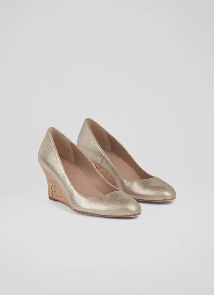 Women Court Shoes LKBennett Eevi Gold Suede Cork Wedges Gold Women Court Shoes LKBennett Eevi Gold Suede Cork Wedges Gold