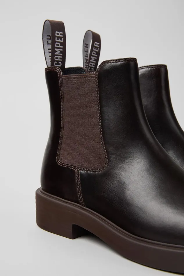Women Dean Brown Leather Ankle Boots Camper Ankle Boots