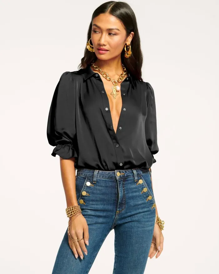 Women Dina Button Down Bodysuit Cabernet Ramy Brook Tops Women Dina Button Down Bodysuit Cabernet Ramy Brook Tops