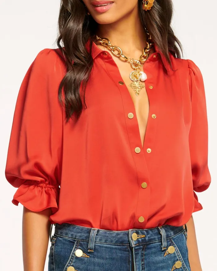 Women Dina Button Down Bodysuit Red Swirl Ramy Brook Tops Women Dina Button Down Bodysuit Red Swirl Ramy Brook Tops