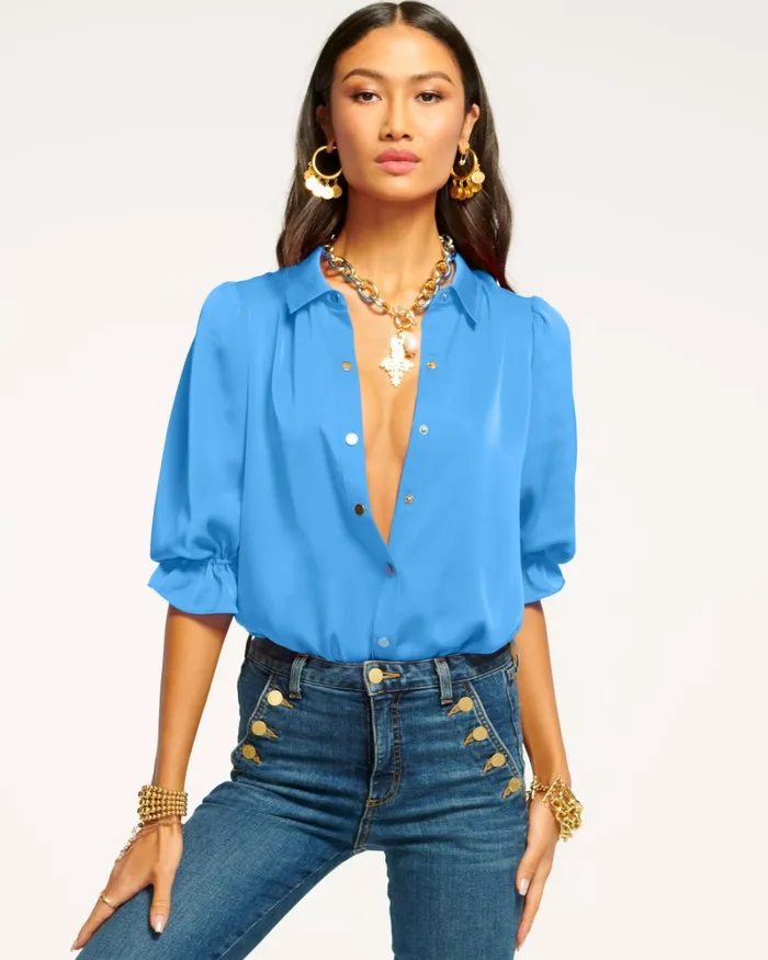 Women Dina Button Down Bodysuit Red Swirl Ramy Brook Tops Women Dina Button Down Bodysuit Red Swirl Ramy Brook Tops