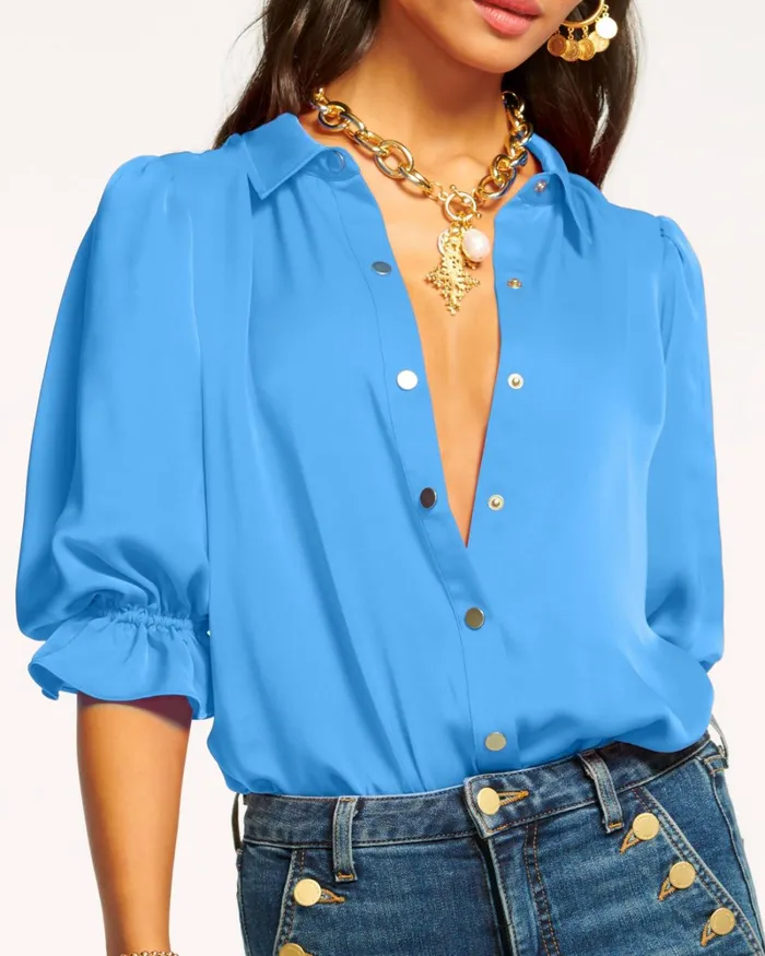 Women Dina Button Down Bodysuit Red Swirl Ramy Brook Tops Women Dina Button Down Bodysuit Red Swirl Ramy Brook Tops