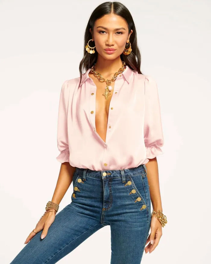 Women Dina Button Down Bodysuit Red Swirl Ramy Brook Tops Women Dina Button Down Bodysuit Red Swirl Ramy Brook Tops