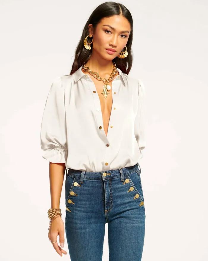 Women Dina Button Down Bodysuit Red Swirl Ramy Brook Tops Women Dina Button Down Bodysuit Red Swirl Ramy Brook Tops