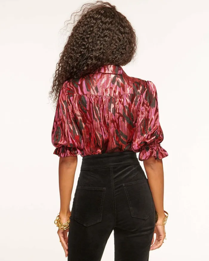 Women Dina Button Down Bodysuit Red Swirl Ramy Brook Tops Women Dina Button Down Bodysuit Red Swirl Ramy Brook Tops