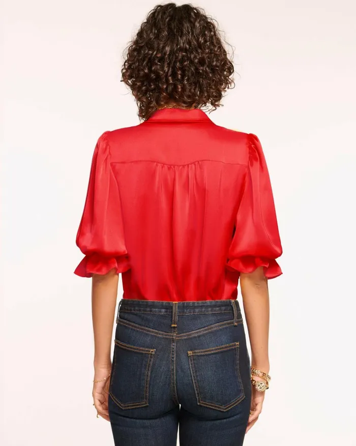 Women Dina Button Down Bodysuit Red Swirl Ramy Brook Tops Women Dina Button Down Bodysuit Red Swirl Ramy Brook Tops