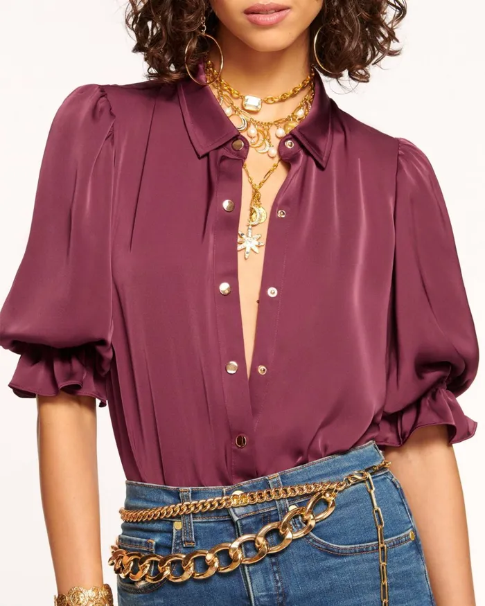 Women Dina Button Down Bodysuit Red Swirl Ramy Brook Tops Women Dina Button Down Bodysuit Red Swirl Ramy Brook Tops