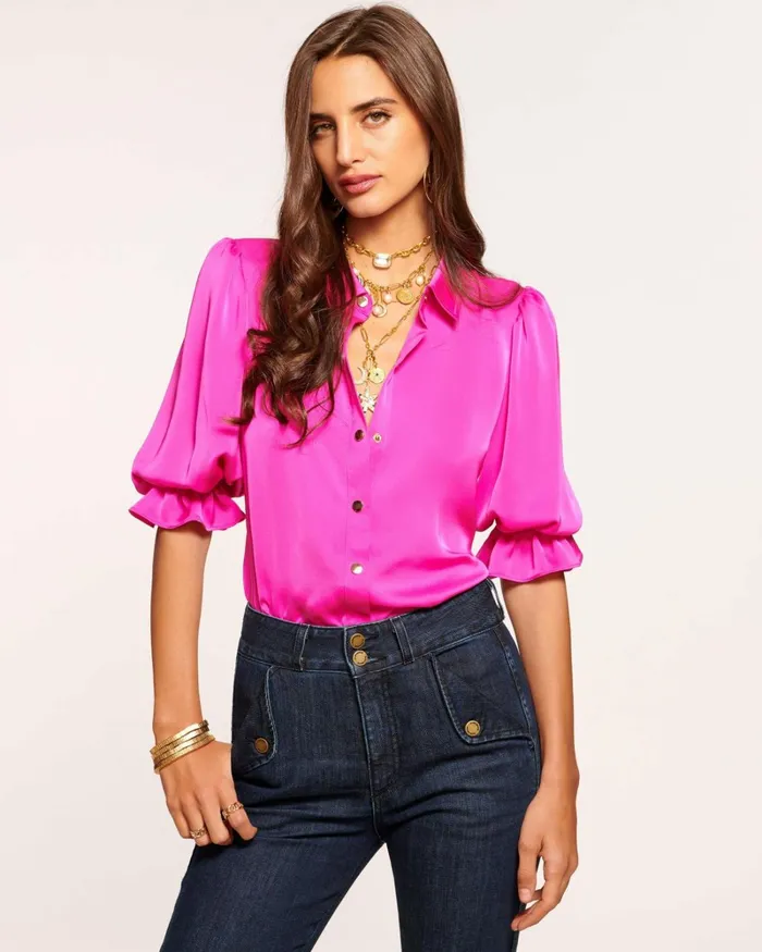 Women Dina Button Down Bodysuit Red Swirl Ramy Brook Tops Women Dina Button Down Bodysuit Red Swirl Ramy Brook Tops