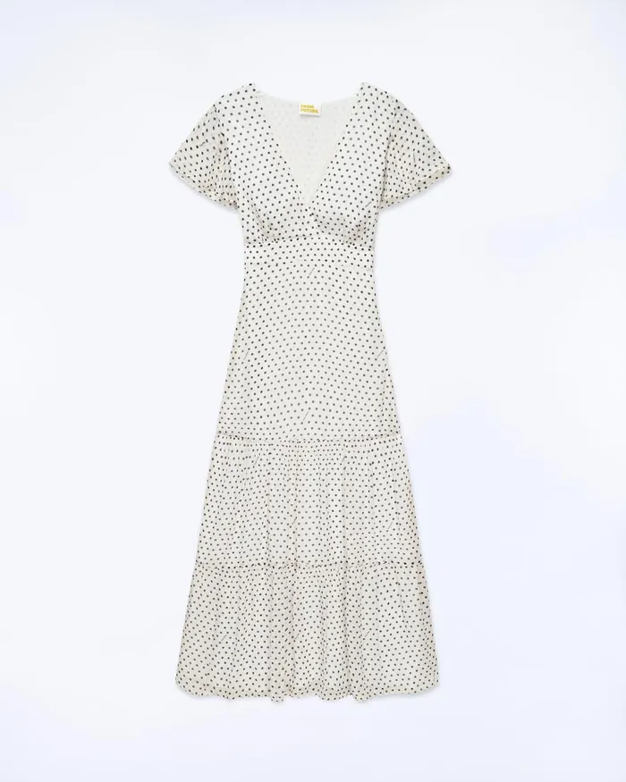 Women Dresses and Jumpsuits From Future Julia Short Sleeve Long Dress Ecru Polka Dots