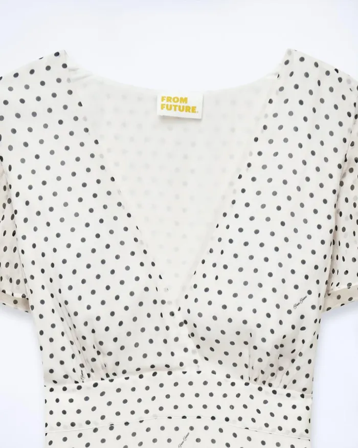 Women Dresses and Jumpsuits From Future Julia Short Sleeve Long Dress Ecru Polka Dots