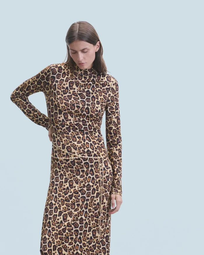 Women Dresses and Jumpsuits From Future Long Jersey Long Sleeve Dress Hot Leopard