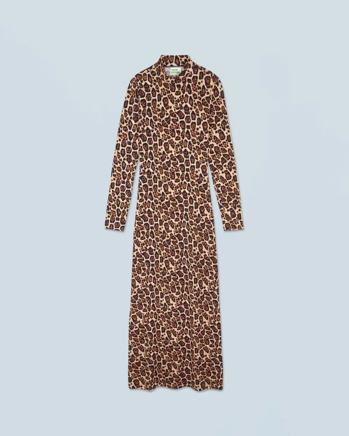 Women Dresses and Jumpsuits From Future Long Jersey Long Sleeve Dress Hot Leopard
