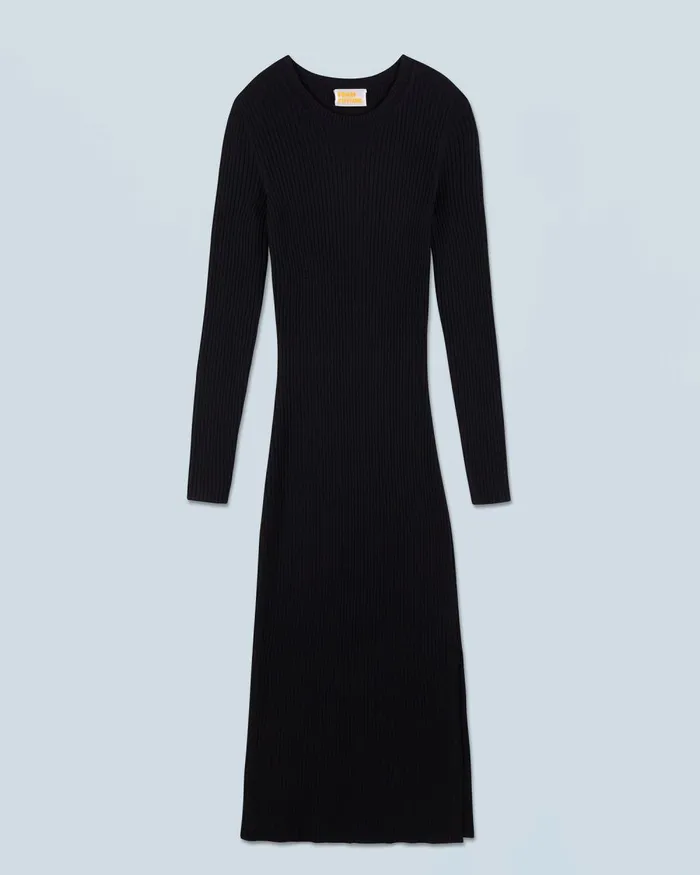 Women Dresses and Jumpsuits From Future Long Sleeve Ribbed Slit Long Dress Black