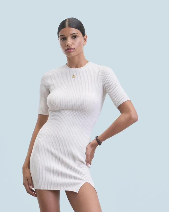 Women Dresses and Jumpsuits From Future Short Sleeve Short Dress 34 Sleeves Sand