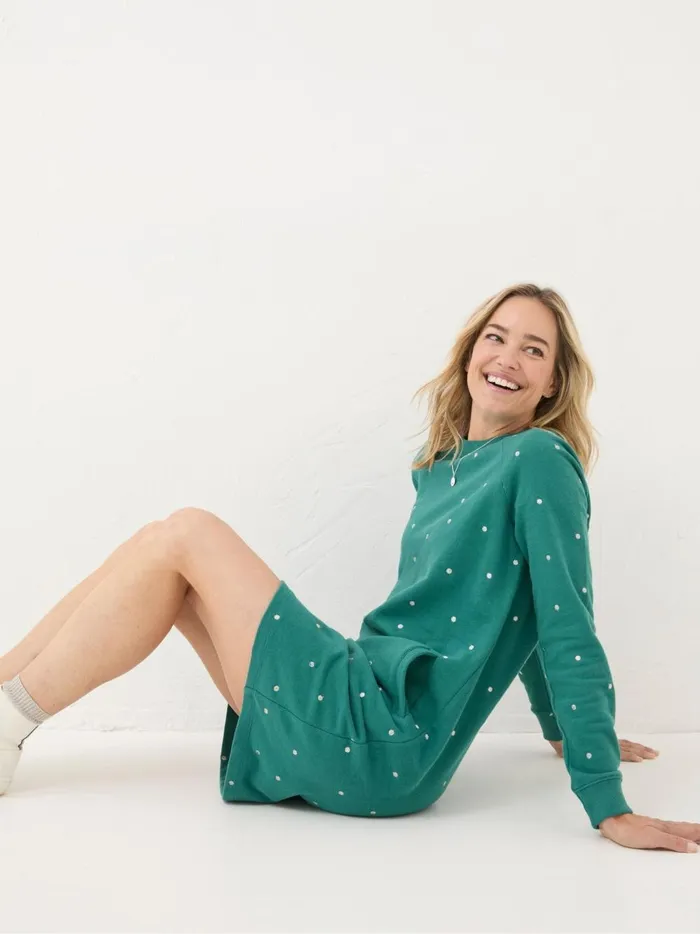 Women Dresses Fat Face Georgia Green Embroidered Sweat Dress