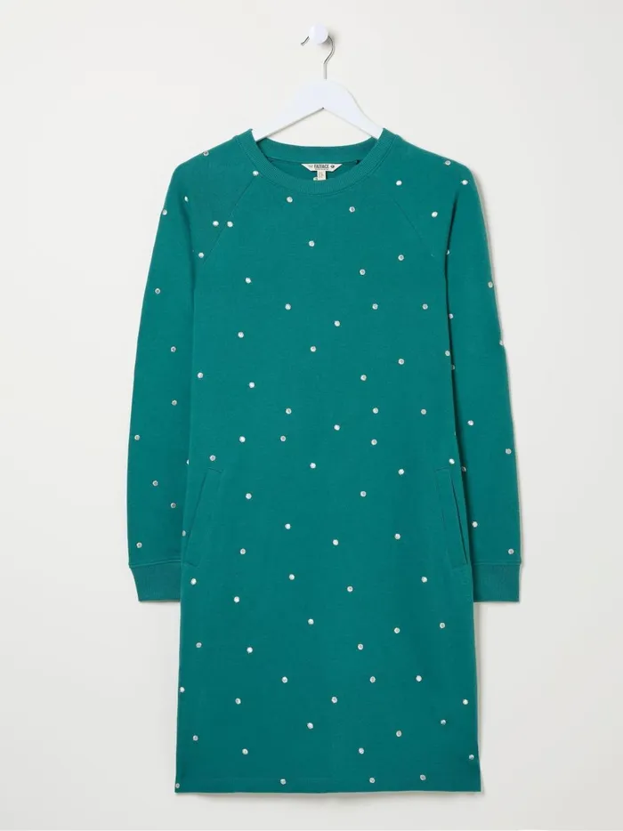 Women Dresses Fat Face Georgia Green Embroidered Sweat Dress