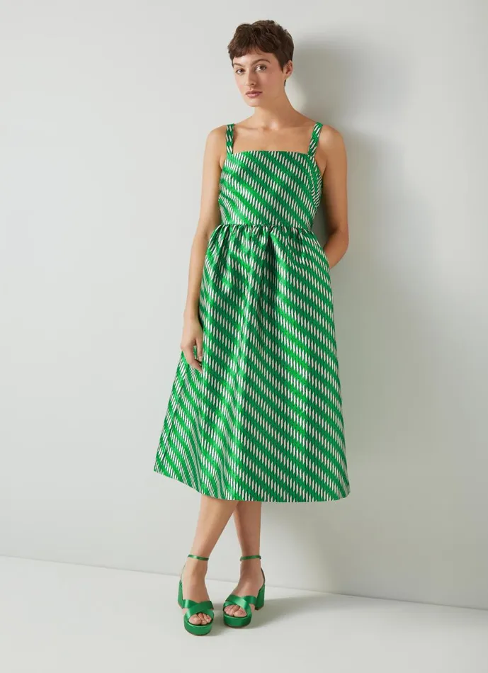 Women Dresses LKBennett Elodie Green Metallic Geometric Dress Green
