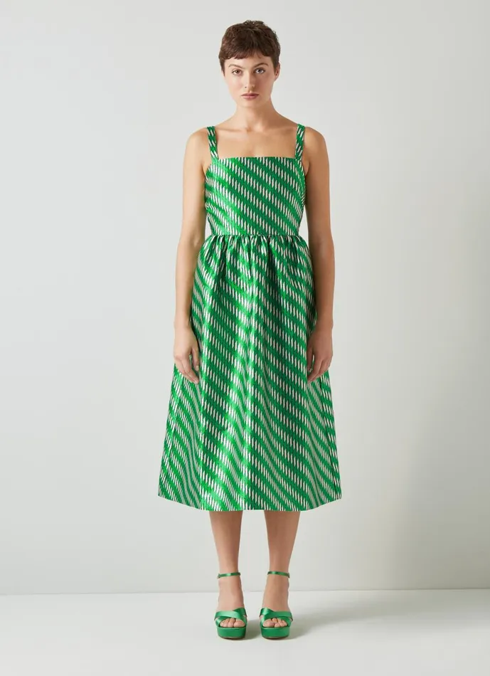 Women Dresses LKBennett Elodie Green Metallic Geometric Dress Green Women Dresses LKBennett Elodie Green Metallic Geometric Dress Green