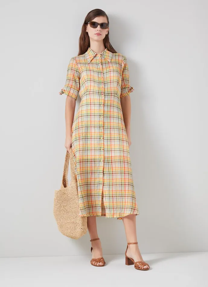 Women Dresses LKBennett Saffron Gingham Seersucker Cotton Shirt Dress Multi