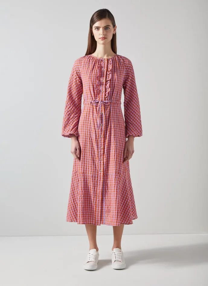 Women Dresses LKBennett Sophie Purple And Orange Gingham CottonBlend Dress Orange Women Dresses LKBennett Sophie Purple And Orange Gingham CottonBlend Dress Orange