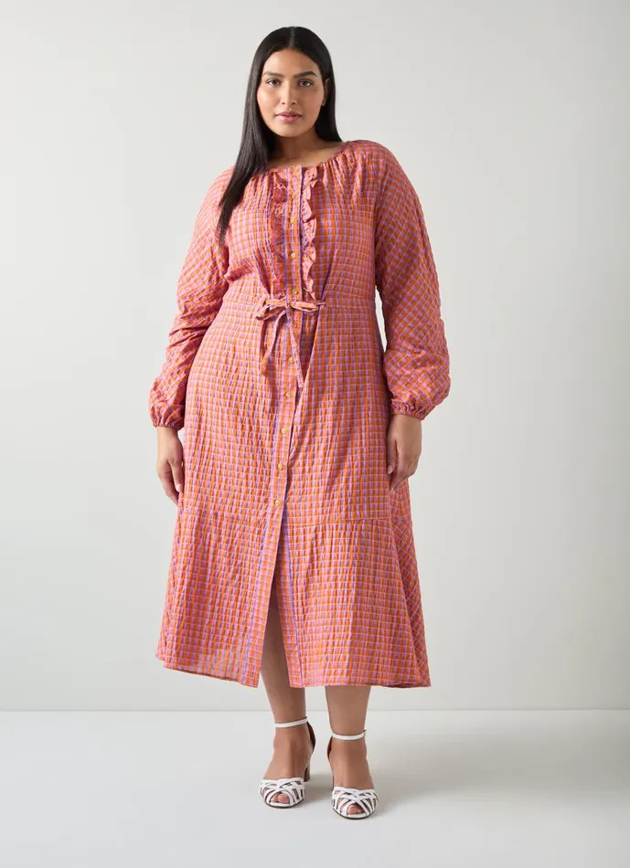 Women Dresses LKBennett Sophie Purple And Orange Gingham CottonBlend Dress Orange Women Dresses LKBennett Sophie Purple And Orange Gingham CottonBlend Dress Orange