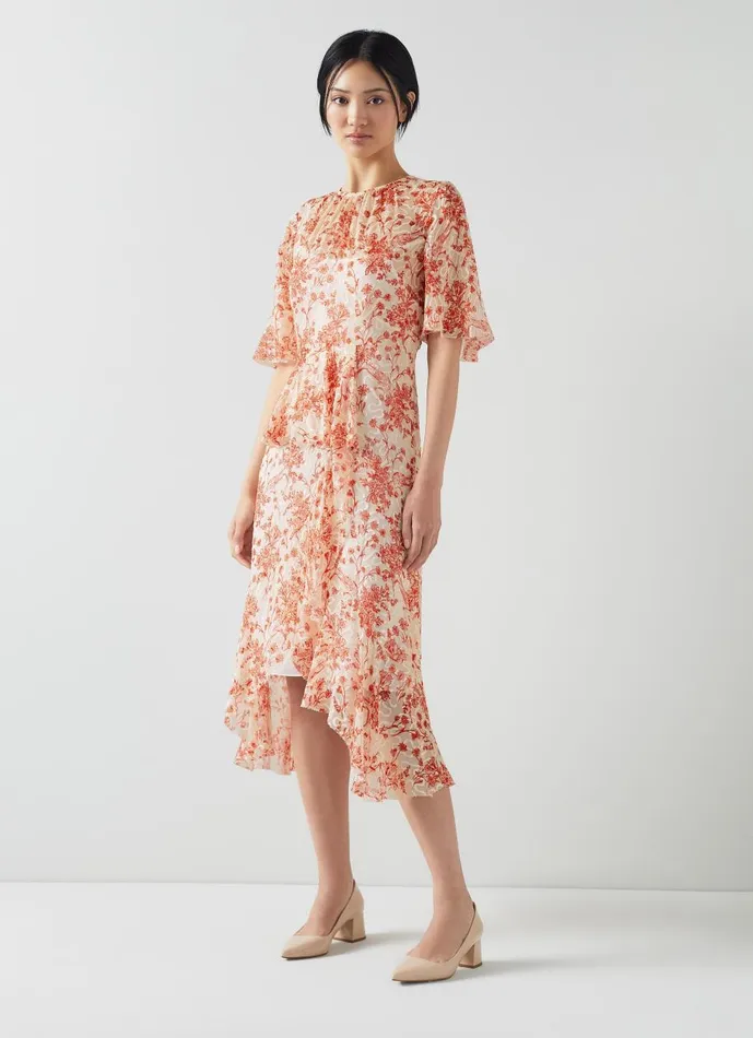 Women Dresses LKBennett Thea SilkViscose Devor Toile Print Dress Red