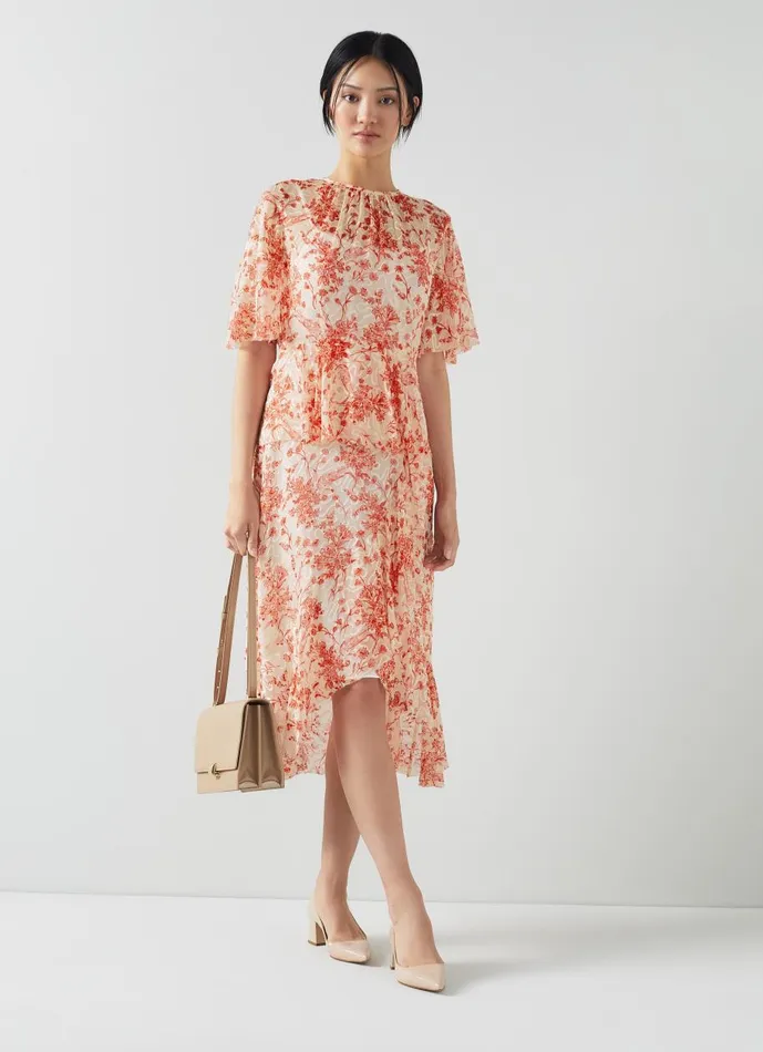 Women Dresses LKBennett Thea SilkViscose Devor Toile Print Dress Red Women Dresses LKBennett Thea SilkViscose Devor Toile Print Dress Red