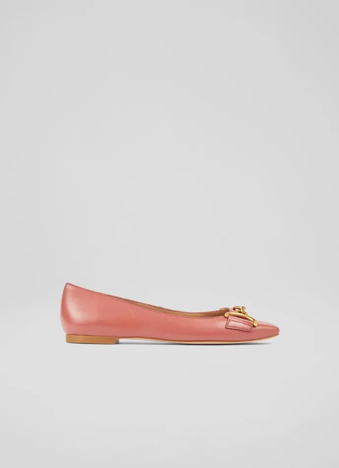 Women Flats LKBennett Charlotte Pink Leather SnaffleDetail Flats Dark Rose