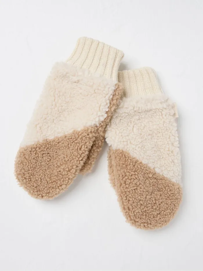 Women Gloves Fat Face Ivory Borg Mitten