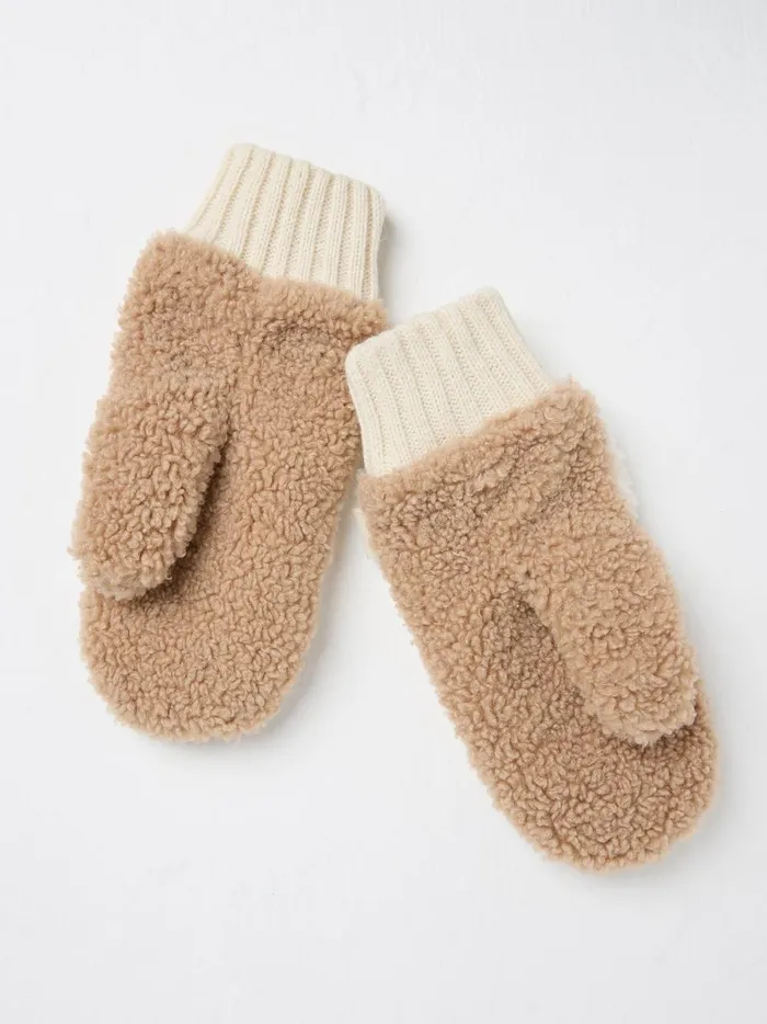 Women Gloves Fat Face Ivory Borg Mitten Women Gloves Fat Face Ivory Borg Mitten
