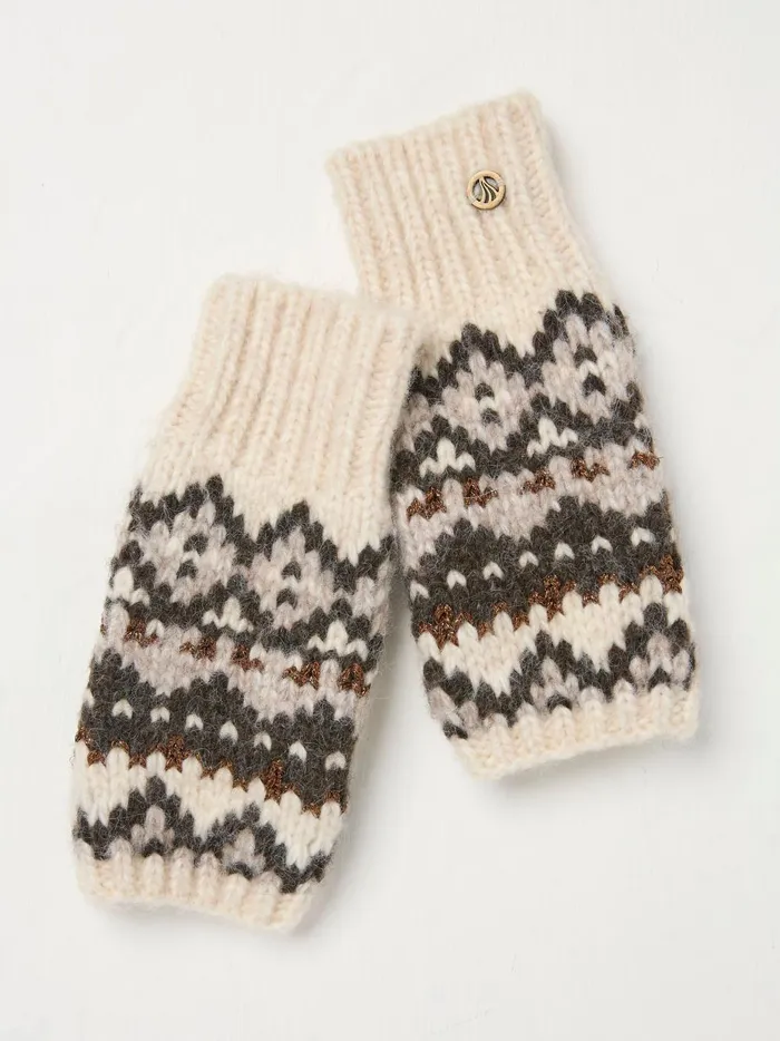Women Gloves Fat Face Ivory Fairisle Cuffs