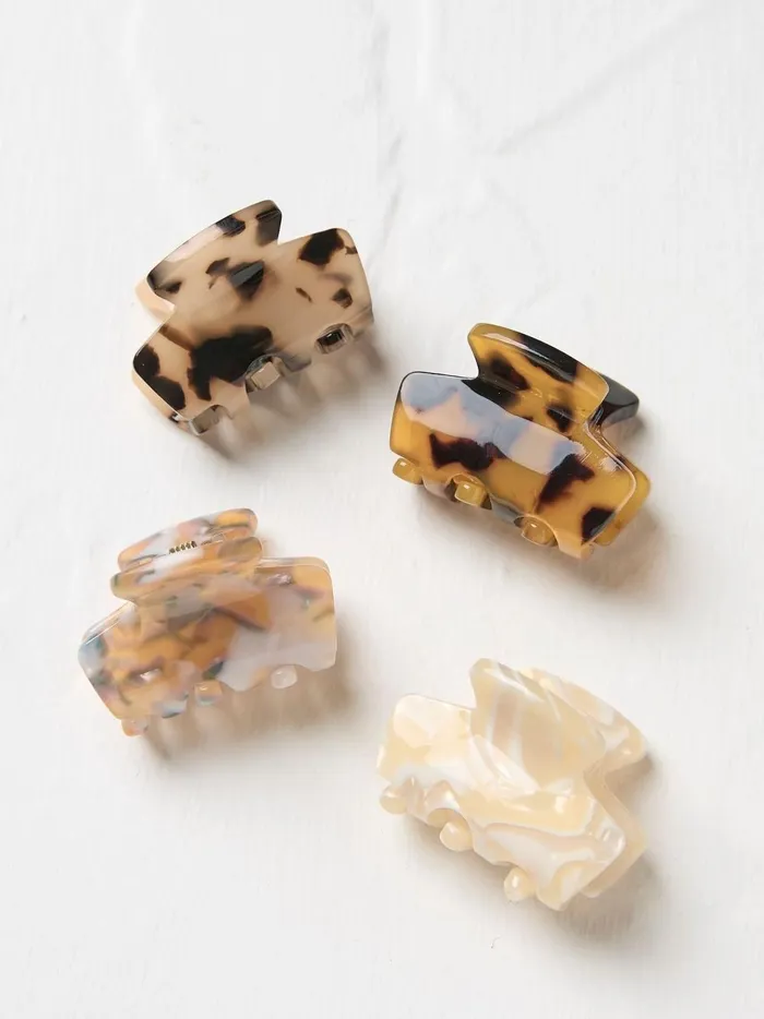 Women Hair Accessories Fat Face Brown 4 Pack Resin Claw Clips