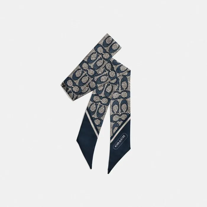 Women Hats Scarves and Gloves Coach Vintage Signature Print Silk Skinny Scarf Midnight Navy Women Hats Scarves and Gloves Coach Vintage Signature Print Silk Skinny Scarf Midnight Navy