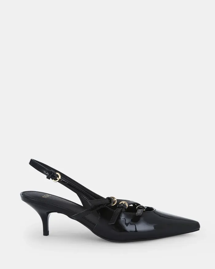 Women IMILIA Black Patent Kitten Heels Party NOVO Shoes