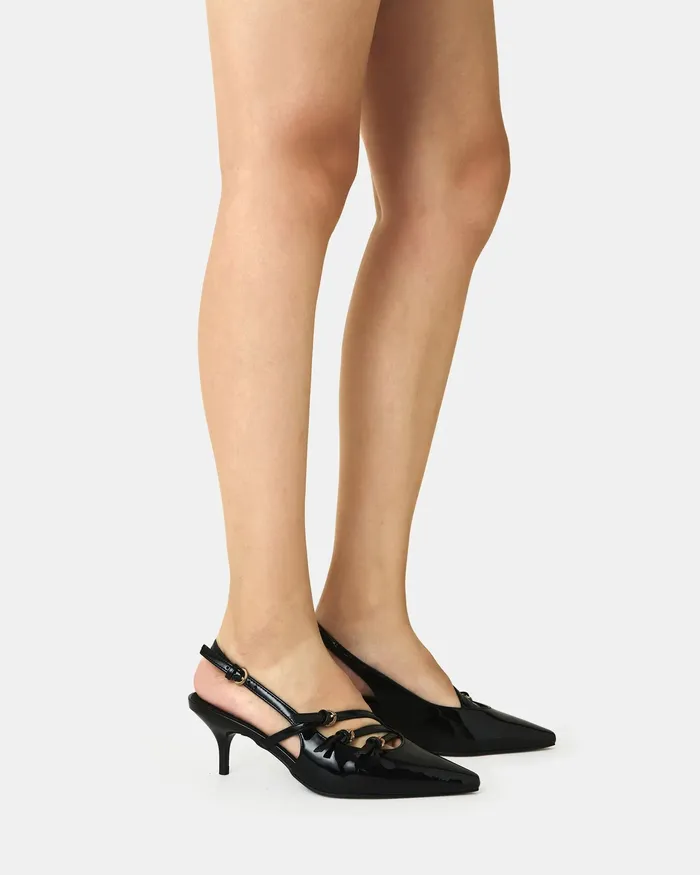 Women IMILIA Black Patent Kitten Heels Party NOVO Shoes