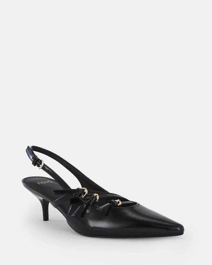 Women IMILIA Black Patent Kitten Heels Party NOVO Shoes