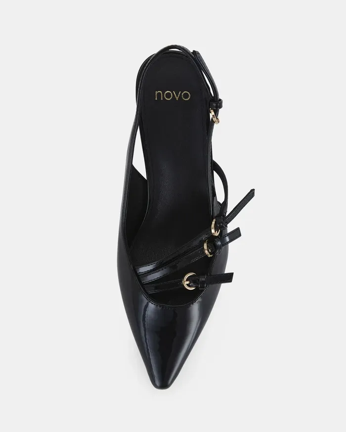 Women IMILIA Black Patent Kitten Heels Party NOVO Shoes