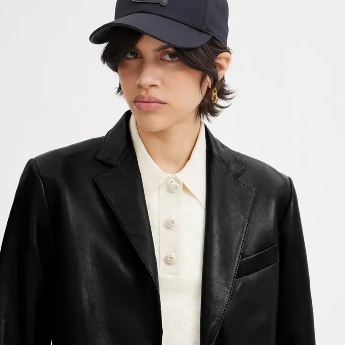 Women Jackets and Outerwear Coach Leather Blazer Black