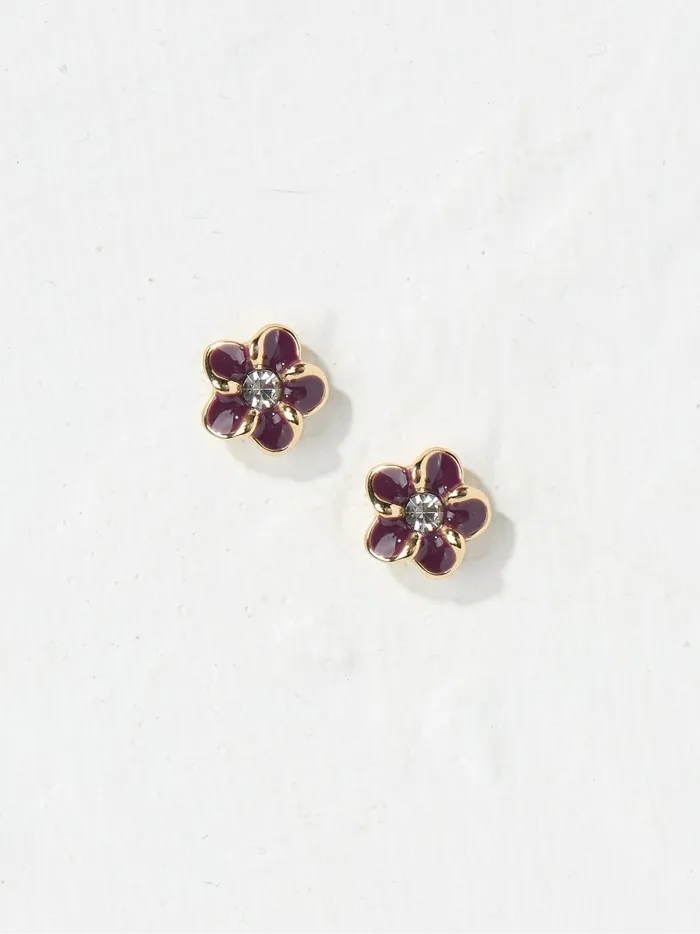 Women Jewellery Fat Face Purple Enamel Flower Stud Earrings