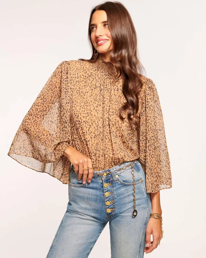 Women Julia Mock Neck Top Spotted Camel Ramy Brook Tops