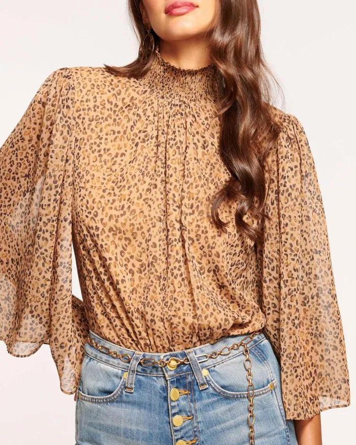 Women Julia Mock Neck Top Spotted Camel Ramy Brook Tops Women Julia Mock Neck Top Spotted Camel Ramy Brook Tops