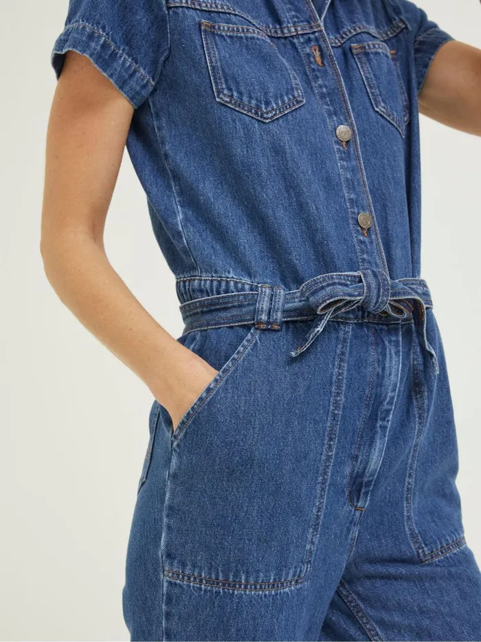 Women Jumpsuits and Playsuits Fat Face Blue Imogen Short Sleeve Boilersuit