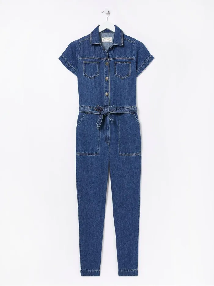 Women Jumpsuits and Playsuits Fat Face Blue Imogen Short Sleeve Boilersuit
