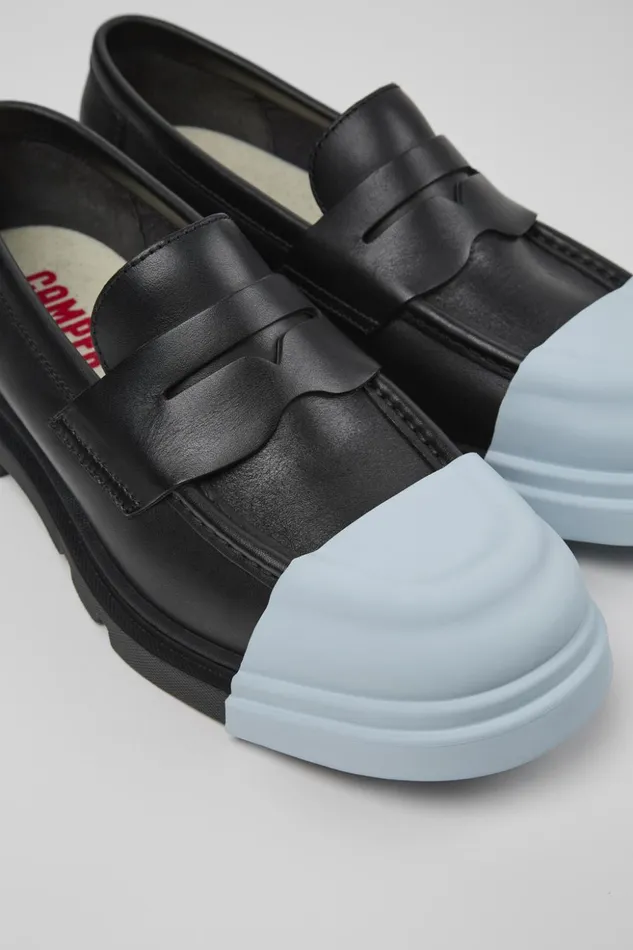 Women Junction Black Leather Loafers Camper Formal Shoes