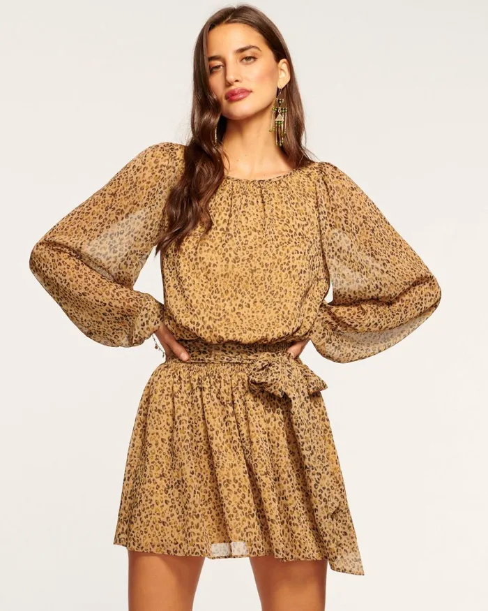 Women Juniper Long Sleeve Mini Dress Spotted Camel Ramy Brook Dresses