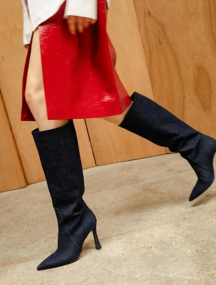 Women Knee High Boots Bobbies Clarisse Raw Denim