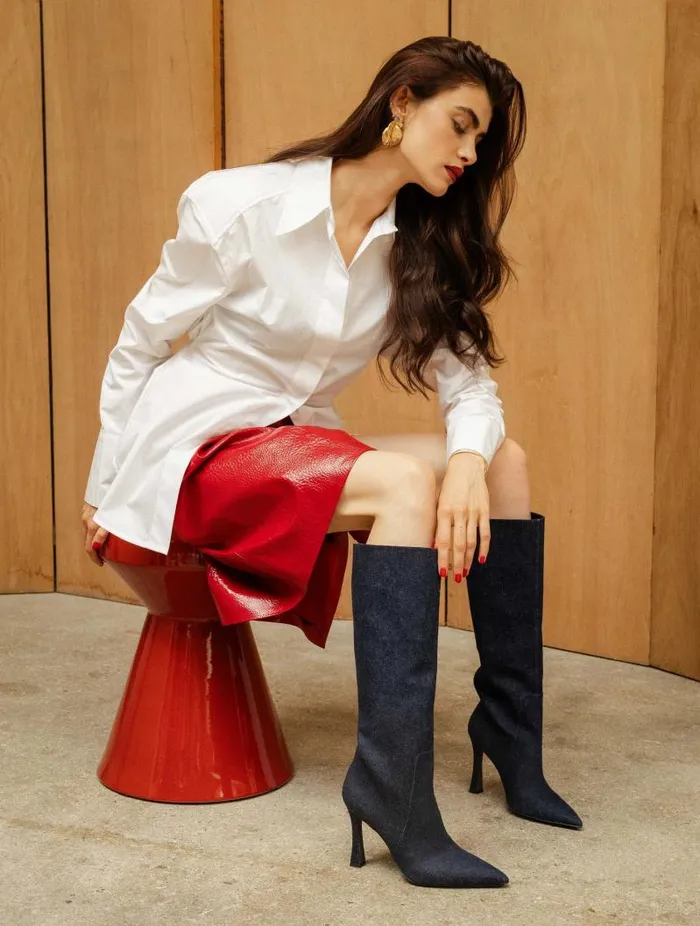 Women Knee High Boots Bobbies Clarisse Raw Denim